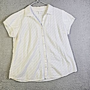 Westport Womens Shirt 1X White Eyelet Embroidered Button Front 100% Cotton Boho